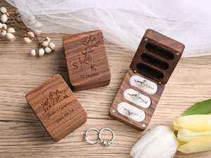Indian Artist Three Slots Black Walnut Wood Wedding Ring Box Custom Engrave Logo Luxury Packaging Wedding Wooden Ring Boxes By U - Product Image 4