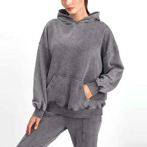 Sudaderas con capucha para mujer, de algodón grueso, personalizables, lisas, con efecto lavado ácido, estilo oversize, para mujer - Product Image 5