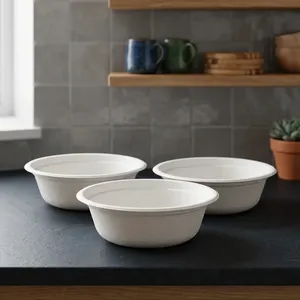 Bol rond jetable moulé en bagasse écologique de 180 ml, conteneur alimentaire biodégradable pour soupes, desserts, collations et traiteur - Product Image 1