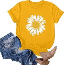 Print Breathable Knitted Casual Style for Summer Ladies Slim Fit Retro Short-Sleeved Cotton T-Shirt <strong>Top</strong> <strong>Sunflower</strong> - Product Image 2