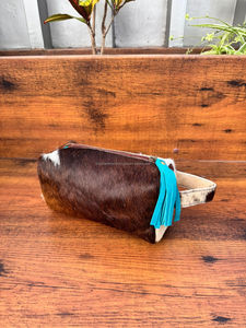 New Western Genuine Hair on Cowhide <b>Leather</b> Turquoise Tassel <b>Toiletry</b> <b>Bag</b> Stylish Cosmetic & Makeup Storage Travel Organizer Box - Product Image 3