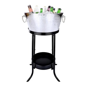 Gold Stainless Steel Ice <b>Bucket</b> with <b>Lid</b> and Handles Round Luxury Portable Beverage Cooler Tub - Product Image 2