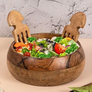 Ensemble de bols en bois de manguier au design personnalisé avec 2 griffes pour mélanger les salades et les fruits Bols de service en bois pour la cuisine et les repas - Product Image 2