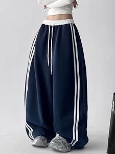 Women's <b>Summer</b> Casual Contrast <b>Pants</b> Digital Printing Side Striped Patchwork Wide-Leg Trousers for Private Label Brand - Product Image 2