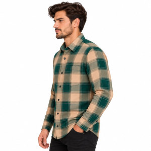 Camisa de franela a cuadros verde para hombre, manga larga, con botones, informal, con bolsillo en el pecho - Product Image 5