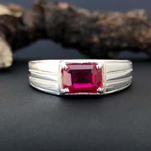 Ruby <b>Ring</b> 925 Sterling <b>Silver</b> Octagon Cut Red Gemstone <b>Ring</b> Ruby Engagement <b>Ring</b> For <b>Men</b> July Birthstone Gift For Husband Father - Product Image 5