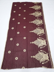 Écharpe en mousseline brodée en gros avec motif palmette dorée, roue éventail, rosette et bord festonné pour femme, idéale pour les soirées, personnalisation OEM ODM - Product Image 3