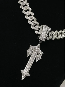 Iced Out Cross Sword Pendant Necklace Cuban Link Chain Moissanite Inlay <b>Silver</b> Color Hip Hop Jewelry - Product Image 3