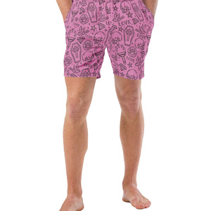 Shorts personnalisés pour hommes, imprimé graphique rose, motif crâne et amour, streetwear décontracté, shorts d'été - Product Image 4