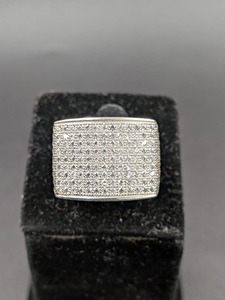 Anillo Rectangular de Lujo para Hombre, Estilo Hip Hop, Acabado en Oro Blanco, con Incrustaciones de Moissanita, Joyería Brillante - Product Image 3