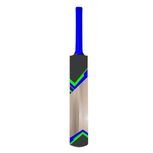 Batte de cricket moderne en bois, légère, ambidextre, noire avec poignée bleue et motif rayé vert, équipement sportif d'entraînement - Product Image 1