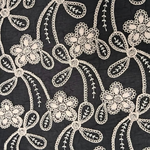 Broderie florale de luxe en gros, style Dori, sur tissu rayonne noir – Travail de fil complexe pour robes - Product Image 1