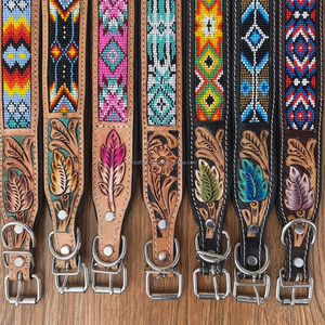 Collier de chien rembourré en cuir taillé à la main à motif occidental Colliers pour animaux de compagnie perlés en cuir véritable Produits en vrac doux et durables - Product Image 6