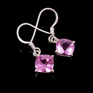 Boucles d'oreilles vintage en saphir rose naturel de Ceylan, faites à la main, en argent sterling 925, boucles d'oreilles à breloques, cadeau pour fiançailles, mariage, fête - Product Image 4