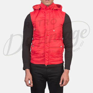Chaleco Acolchado Rojo con Capucha para Hombre, Chaleco Acolchado Cálido de Invierno, Chaqueta sin Mangas Impermeable para Hombre - Product Image 2