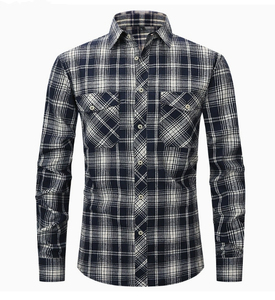 Wholesale Plus Size Men's 100% Cotton Checkered Long Sleeve Casual Flannel Shirts with <b>Covered</b> Button Closure and Loose Fit - Product Image 1
