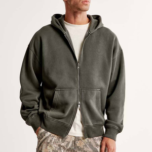 Sudadera con Capucha y Cremallera para Hombre, Talla Grande, 460 g/m², Lavado Ácido, Color Sólido, Corte Casual, 100% Algodón, Transpirable, para Otoño - Product Image 1