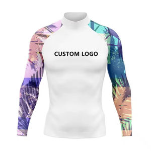 เสื้อรัดกล้ามเนื้อแขนยาวสำหรับผู้ชาย ลายศิลปะวาดเส้น ฟลามิงโก ใบปาล์ม ลายทรอปิคอล สำหรับออกกำลังกาย เล่นกีฬา ฝึกซ้อม - Product Image 5