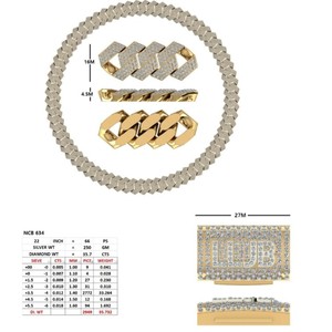 Collar de eslabones cubanos con diamantes pavé para hombre, cadena gruesa de 22 pulgadas, chapada en oro macizo de 10k/14k, con diamantes cultivados en laboratorio, estilo hip hop de lujo. - Product Image 3