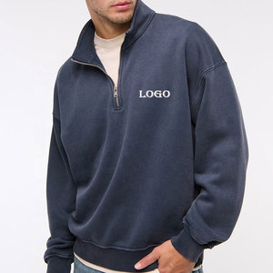 Sudadera de Hombre Azul Marino con Cierre de Cremallera, Corte Regular, Cuello Alto, Informal, para Otoño, de Algodón French Terry - Product Image 5