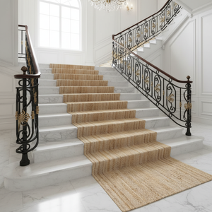 Tapis de couloir moderne en jute, rectangulaire, couleur beige, tissage plat, avec envers antidérapant en caoutchouc, pour salon, à poils ras. - Product Image 3