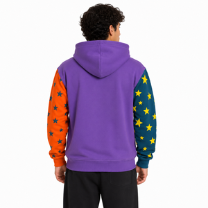 Custom Color Block Full Zip Hoodie Star Print Contrast Sleeve Fleece Streetwear Hoodies OEM ODM Private <b>Label</b> Wholesale Supplier - Product Image 2