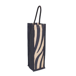 Sac en toile de jute pour spiritueux, imprimé texture animale, avec poignée en corde, en jute laminée PP, pour une bouteille de vin ou de whisky, sac de courses - Product Image 2