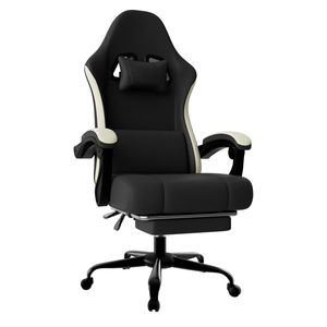 Silla de Juego Ergonómica con Cojín de Muelles Ensacados, Reposapiés, Soporte Lumbar Ajustable, Tela Transpirable y Resistente, Silla para Computadora - Product Image 1