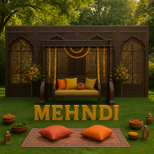 Indian <b>Wedding</b> Sangeet Night Traditional Style Mehndi Stage Decoration Set Customized Color Durable Multi Color UK - Product Image 5