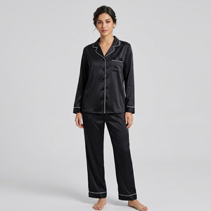 Women Satin Pajama Set Long Sleeve Button <b>Down</b> Solid Color Classic Sleepwear Suit Women's Nightwear Shirts <b>Trouser</b> Set Ladies - Product Image 6