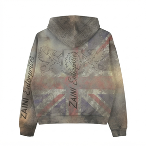 Premium 350 GSM 100% Cotton <b>Fleece</b> Acid Wash Eco-Friendly Loose Fit Vintage <b>Grey</b> Custom Logo Front Pullover Hoodie - Product Image 2