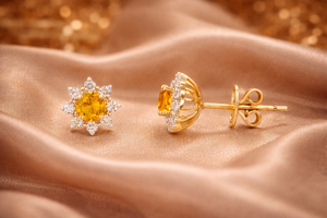 Citrine <b>Stud</b> Earrings 925 <b>Sterling</b> <b>Silver</b> Gold Plated Handmade Gemstone Earrings For Her - Birthday Gift - Product Image 4