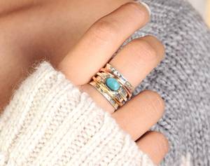 Wholesale Natural Turquoise <b>Spinner</b> <b>Ring</b> 925 Sterling Silver Handmade Rotating Fidget <b>Ring</b> Vintage Beaded Gemstone <b>Ring</b> - Product Image 6