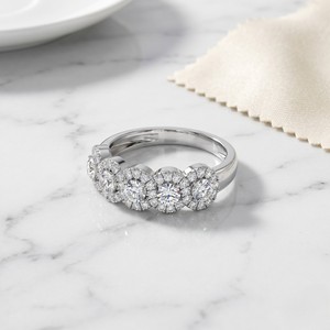 0.75CTW Round Cut Pave Halo Set Five-<b>Stone</b> Band Ring - Product Image 2
