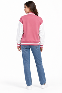 เสื้อแจ็คเก็ตวาร์ซิตี้สีชมพูขาว สไตล์พรีปปี้ ยูนิเซ็กส์ ผ้าฟลีซ ใส่สบายๆ ในฤดูใบไม้ร่วง ทรงปกติ ปกคอพับ ติดกระดุม ลายพิมพ์ - Product Image 4