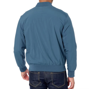 Blouson bomber bleu pour homme, fermeture éclair sur le devant, col montant, coupe-vent, vêtement décontracté d'automne, matière polyester - Product Image 2