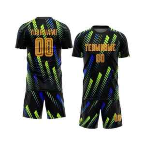 Diseño de Uniforme de Fútbol en Negro y Azul, Personalizado, Impreso, Camiseta de Fútbol de Manga Corta, Pantalones Cortos, Conjuntos de Fútbol de Secado Rápido, Diseño Único - Product Image 3