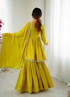 Ensemble de robe de mariée traditionnelle indienne et pakistanaise en rayonne jaune, longueur ras du sol, coupe ample, extensible, tenue ethnique