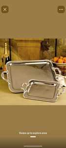 Plateau de service rectangulaire moderne en métal doré, finition polie, durable, vaisselle décorative pour fêtes - Product Image 4