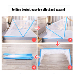Moustiquaire pliable portable pour lits doubles, protection en maille avec bordure bleue - Product Image 6