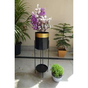 Nordic Style Metal Planter with Stand Minimalist Gold Rim Iron Flower Pot Mid Century Modern Decorative Tall Plant Pot Holder - Product Image 1