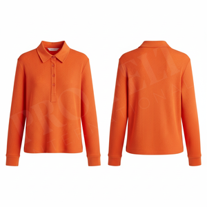 Polo à manches longues en tricot côtelé 100% polyester, coupe ajustée décontractée, col boutonné, extensible et doux, automne-hiver, polo personnalisé - Product Image 4