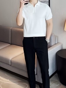 เสื้อเชิ้ตแขนสั้นผู้ชาย สีขาว ผ้าวิสโคส/คอตตอน ถักทอ สีพื้น แห้งเร็ว ระบายอากาศดี สไตล์สมาร์ทแคชชวล ทรงปกติ ติดกระดุม - Product Image 2