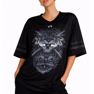 Low MOQ Oversized Women Black Mesh American Football Jersey Graphic Print Breathable Polyester V Neck Street Sports <b>Top</b> Custom - Product Image 6