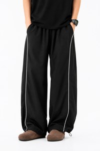 <b>Men</b> Black Wide Leg Track Pants Oversized Streetwear Joggers Relaxed Fit Casual <b>Trousers</b> <b>Elastic</b> Waist Drawstring Pants Baggy fit - Product Image 1