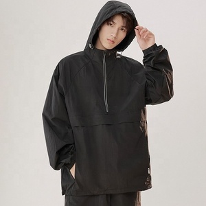 Haute qualité 100% Nylon demi fermeture éclair à capuche réfléchissant aveuglant garniture coupe-vent léger décontracté sortie randonnée vestes pour hommes - Product Image 3