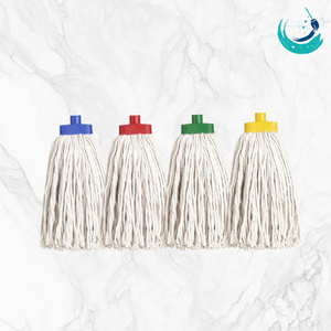 KSR High Quality Cotton White Yarn Socket <b>Mop</b> Heads with Four Colour Clip Holder for Floor Cleaning System Cut End - Product Image 1