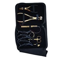 Kit d'outils pour extensions capillaires : Pince à sertir 3 trous, Pince à bandes adhésives, Aiguille à enfilage avec rembourrage en silicone, Aiguille à boucle, Pinces crocodiles