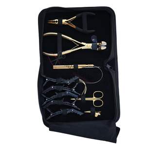 Hair Extension Working Tools Kit 3 Hole Crimping Plier Tape Plier Silicone Padding Threader <b>Hook</b> Loop Needle Alligator <b>Clips</b> - Product Image 1