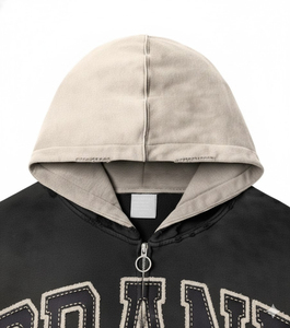 Sudadera con Capucha Extra Grande con Cierre, Logotipo de Marca Personalizado en Aplique, Bolsillo, Corte Recortado, Unisex, Tejido French Terry, Sudadera con Capucha para Hombre - Product Image 4